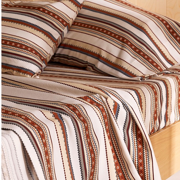 Queen rustic 100% cotton Northern stripes flannel bedsheet set made in EU NWT - Picture 2 of 11
